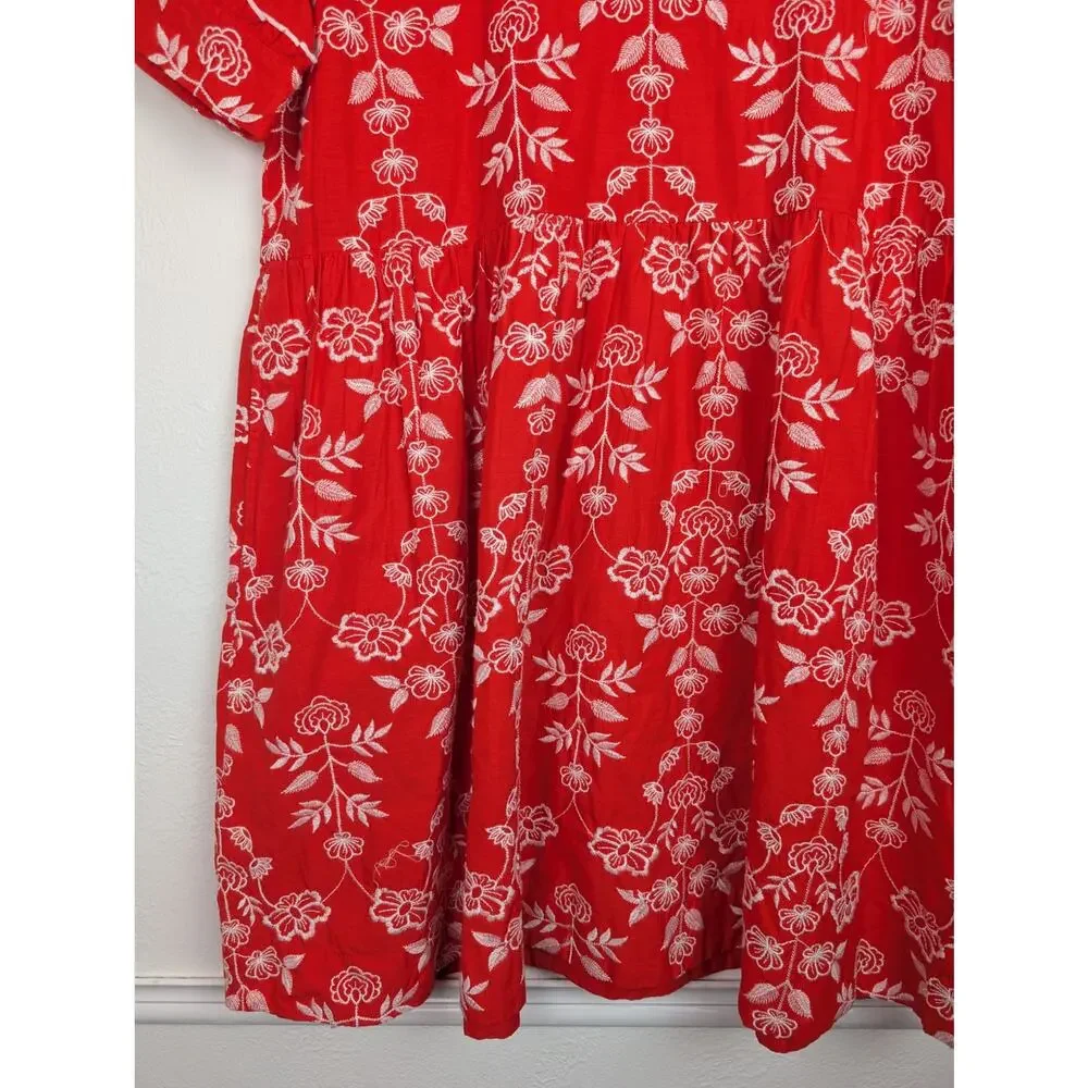 Draper James Simone Dress Floral Embroidered Ruffle Mini Cotton Red Size XL - Picture 4 of 11